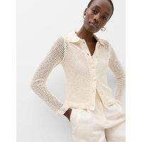 M&S Cotton Blend Crochet-Style Collared Cardigan Neutral