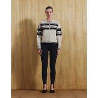 M&S Striped Collared Slim Fit Knitted Jacket Wheat