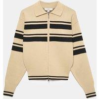 M&S Striped Collared Slim Fit Knitted Jacket Wheat