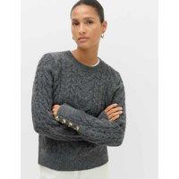 M&S Crew Neck Cable Knit Button Detail Jumper Charcoal