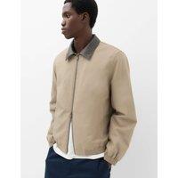 M&S Pure Cotton Contrast Collar Harrington Jacket Putty