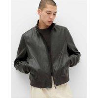 M&S Faux Leather Textured Funnel Neck Jacket Dark Grey