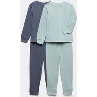 M&S 2 Pack Pure Cotton Waffle Pyjama Sets (1-8 Yrs) Blue Mix