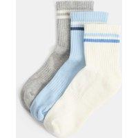 Goodmove 3 Pack Striped Mid Crew Sports Socks Grey Mix