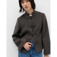 M&S Textured Knot Button Detail Short Jacket Charcoal Mix