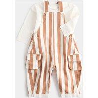 M&S 2pc Pure Cotton Striped Dungarees Set (0 Mths-3 Yrs) Brown Mix