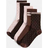 M&S 5 Pack Cotton Rich Spotty Ankle High Socks Pink Mix