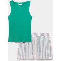 M&S Ribbed Vest Striped Shortie Set Green Mix
