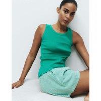 M&S Ribbed Vest Top Gingham Shortie Set Green Mix