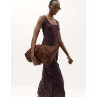 M&S Satin Scoop Neck Midi Slip Dress Raisin