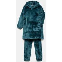 M&S Fleece Oversized Hoodie Lounge Pyjama Set (3-16 Yrs) Dark Green