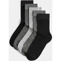 M&S 5 Pack Sparkly Crew Socks Grey Mix
