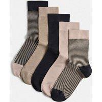 M&S 5 Pack Supersoft Patterned Crew Socks Navy Mix