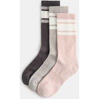 Goodmove 3 Pack Cotton Rich Striped Crew Socks Dark Grey Mix