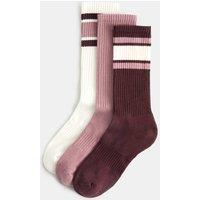 Goodmove 3 Pack Cotton Rich Striped Crew Socks Burgundy Mix