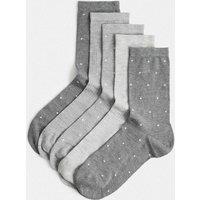 M&S 5 Pack Supersoft Spot Crew Socks Grey Mix