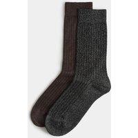 M&S 2 Pack Sparkle Ribbed Ankle High Socks Black Mix