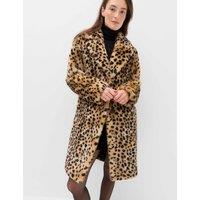 M&S Faux Fur Leopard Print Single Breasted Longline Coat Brown Mix