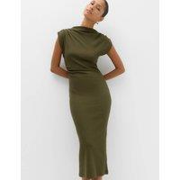 M&S Cotton Rich High Neck Midi Bodycon Dress Moss