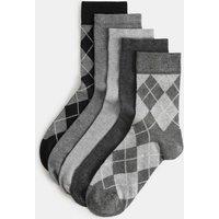 M&S 5 Pack Argyle Sparkle Crew Socks Grey Mix