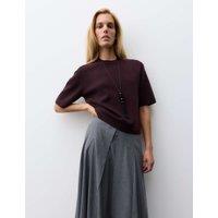 Autograph Merino Wool Rich Knitted Top with Cashmere Aubergine