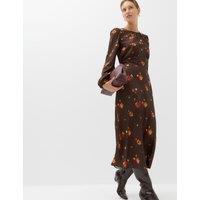M&S Floral Midi Tea Dress Chocolate Mix