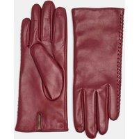 JAEGER Leather Stitch Detail Cashmere Lined Gloves Red