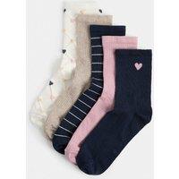 M&S 5 Pack Cotton Rich Heart Crew Socks Navy Mix
