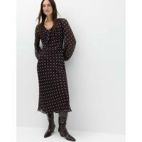 M&S Chiffon Spot Print Midi Tea Dress Chocolate Mix
