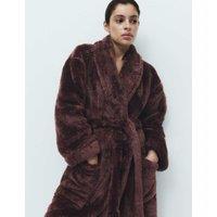 M&S Long Pile Shawl Collar Dressing Gown Burgundy