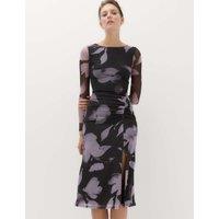 M&S Floral Bodycon Midi Dress with Long Sleeves Black Mix