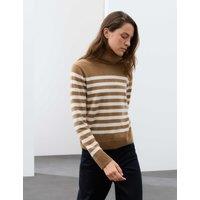 Autograph Pure Cashmere Striped Roll Neck Jumper Caramel Mix