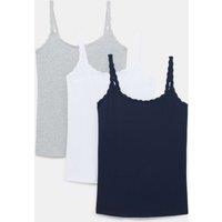 M&S 3pk Cotton Rich Lace Trim Vests Opaline Mix