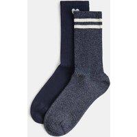 M&S 2 Pack Cotton Rich Sparkle Patterned Crew Socks Navy Mix