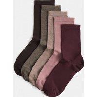 M&S 5 Pack Supersoft Sparkly Crew Socks Burgundy Mix