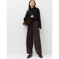 M&S Cord Pull On Barrel Leg Trousers Bitter Chocolate