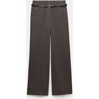 M&S Herringbone Belted Straight Leg Trousers Grey Mix