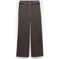M&S Herringbone Belted Straight Leg Trousers Grey Mix