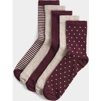 M&S 5 Pack Cotton Rich Patterned Crew Socks Burgundy Mix