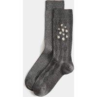 M&S 2 Pack Embroidered Ankle High Socks Charcoal Mix