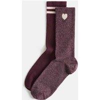 M&S 2 Pack Cotton Rich Sparkle Crew Socks Burgundy Mix