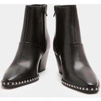 M&S Leather Studded Block Heel Pointed Toe Ankle Boots Black