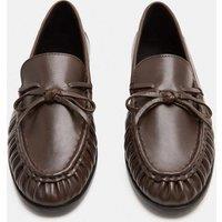 M&S Leather Bow Slip On Loafers Brown