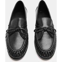 M&S Leather Bow Slip On Loafers Black