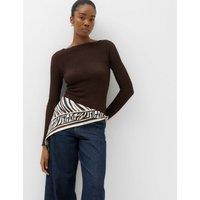M&S Slash Neck Textured Long Sleeve Top Bitter Chocolate