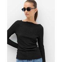 M&S Slash Neck Textured Long Sleeve Top Black