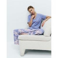 M&S Pure Cotton Printed V Neck Pyjama Set Blue Mix