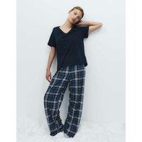 M&S Pure Cotton Printed V Neck Pyjama Set Navy Mix