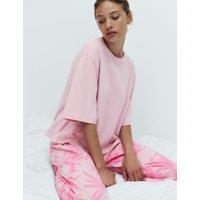 M&S Pure Cotton Printed Drop Shoulder Pyjama Set Pink Mix