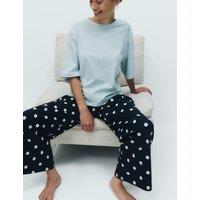 M&S Pure Cotton Printed Drop Shoulder Pyjama Set Navy Mix
